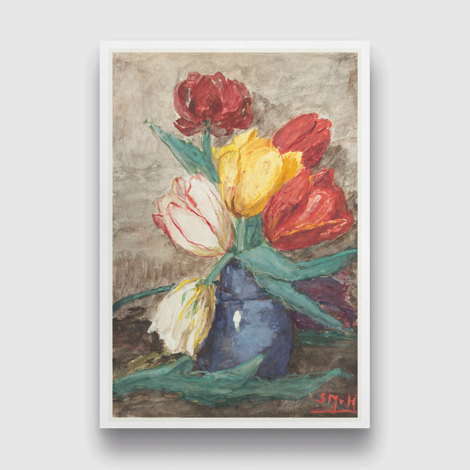 Tulips in a vase Painting 2 : 3 Vertical Premium Wall Art Canvas by MeriDeewar