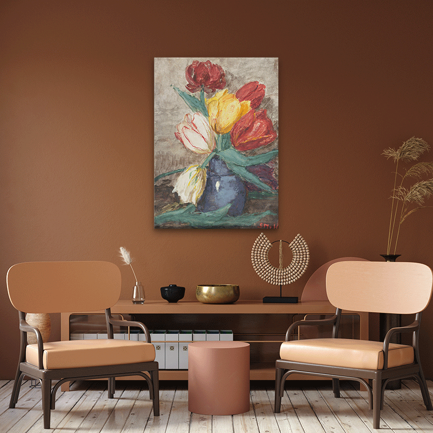 Tulips in a vase Painting 2 : 3 Vertical Premium Wall Art Canvas by MeriDeewar