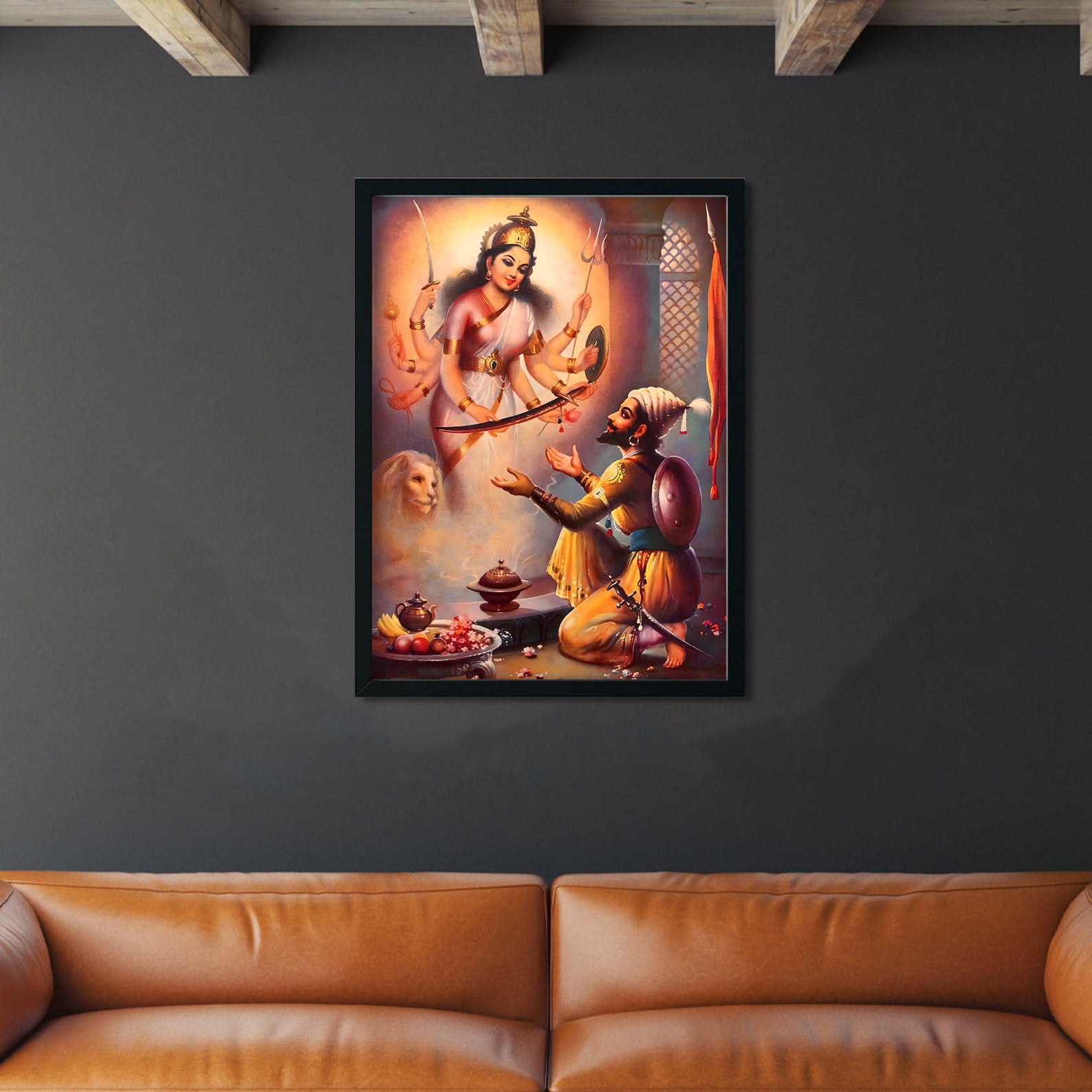 Tulja Bhavi Mata & Shivaji Maharaj - Painting 3 : 4 Vertical Premium Wall Art Canvas by MeriDeewar