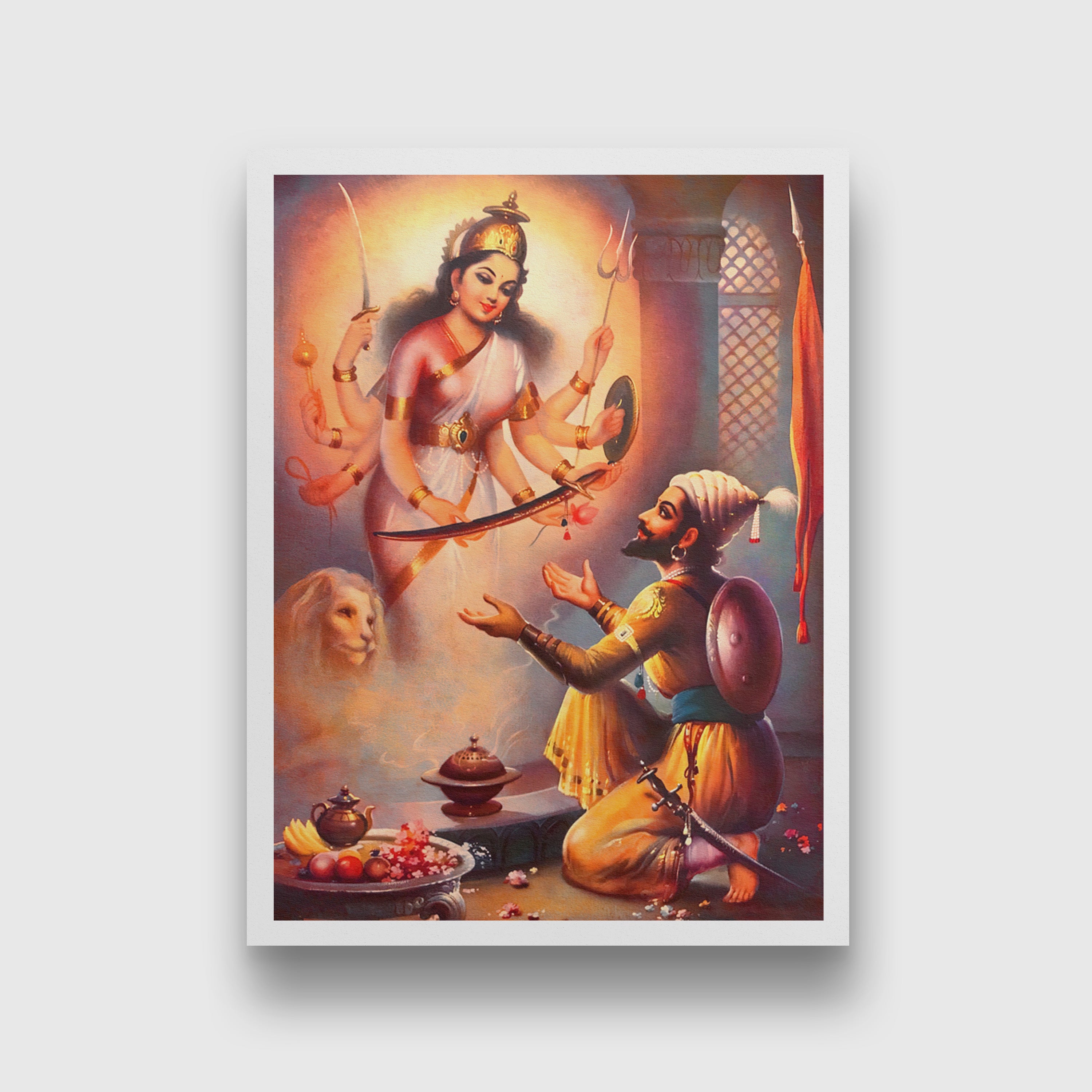 Tulja Bhavi Mata & Shivaji Maharaj - Painting 3 : 4 Vertical Premium Wall Art Canvas by MeriDeewar
