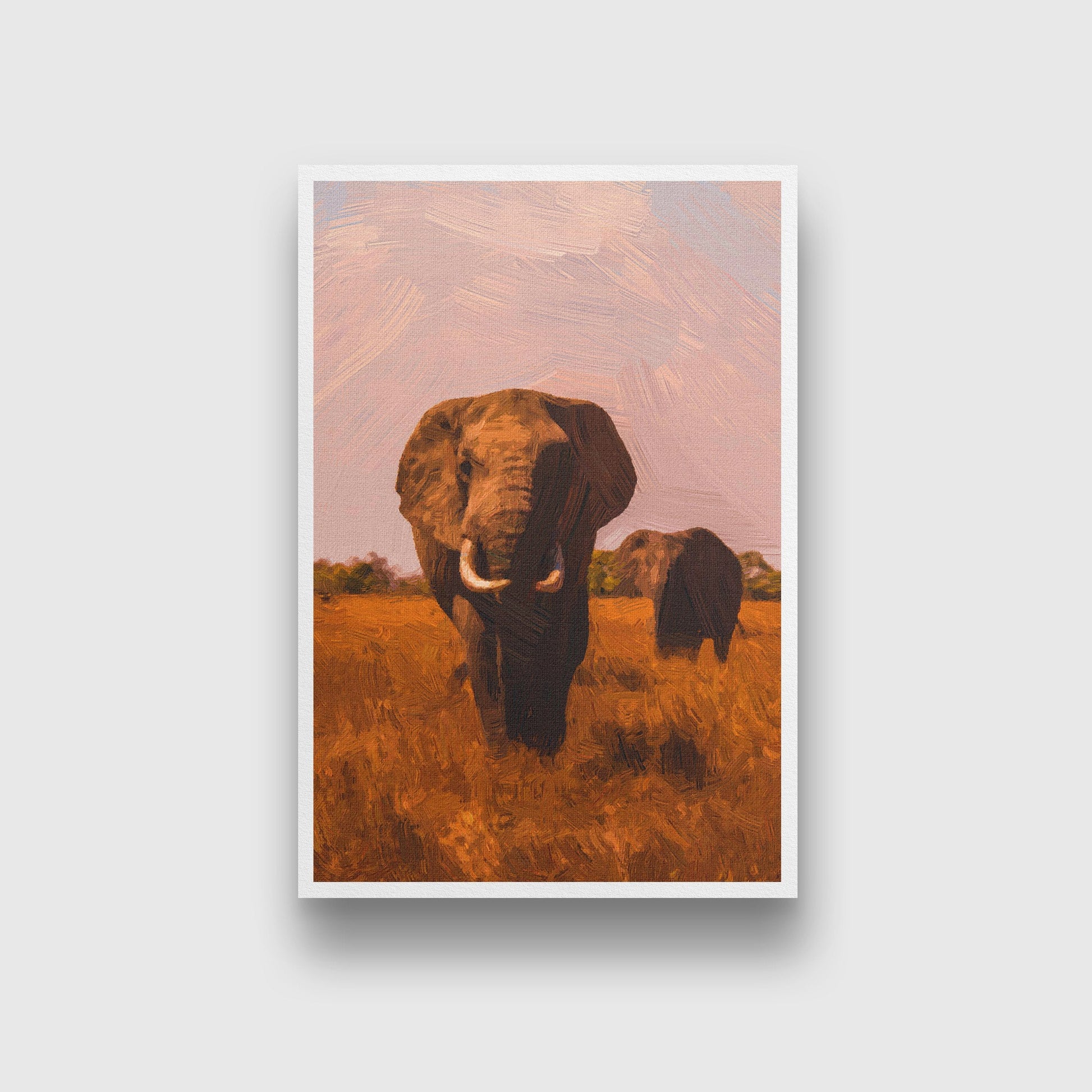 Two African Elephants Painting - Meri Deewar 2 : 3 Vertical Premium Wall Art Canvas by MeriDeewar