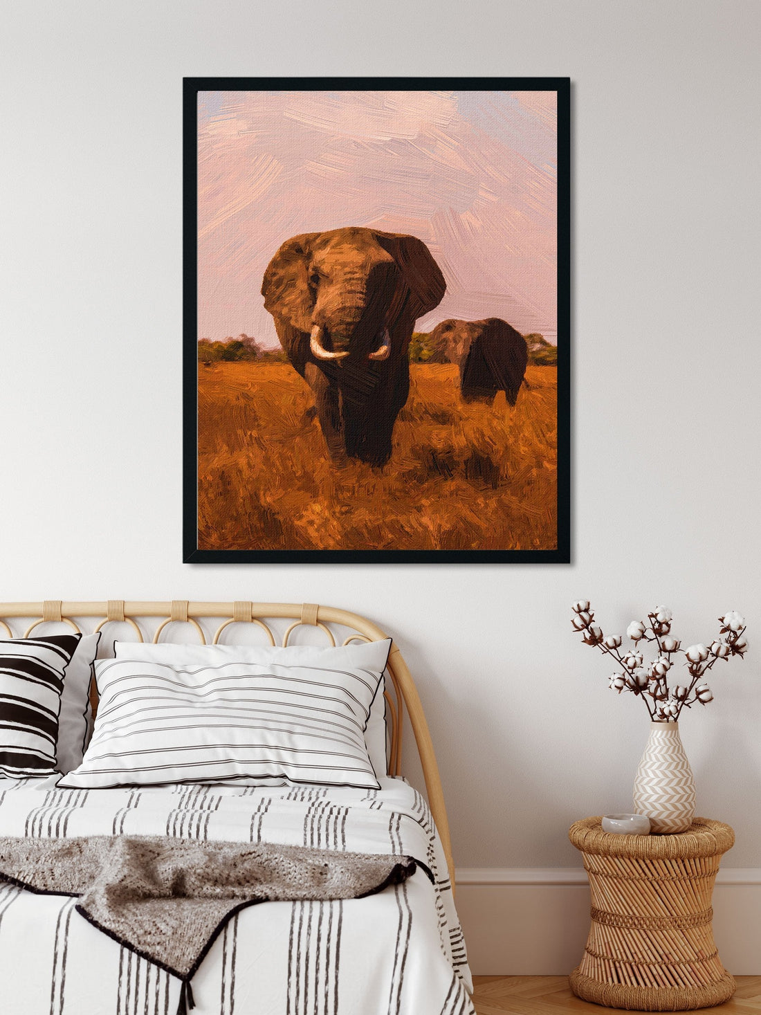 Two African Elephants Painting - Meri Deewar 2 : 3 Vertical Premium Wall Art Canvas by MeriDeewar