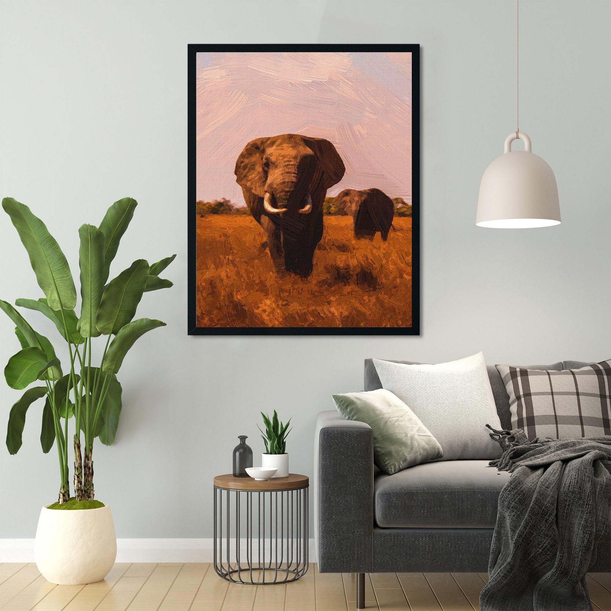 Two African Elephants Painting - Meri Deewar 2 : 3 Vertical Premium Wall Art Canvas by MeriDeewar