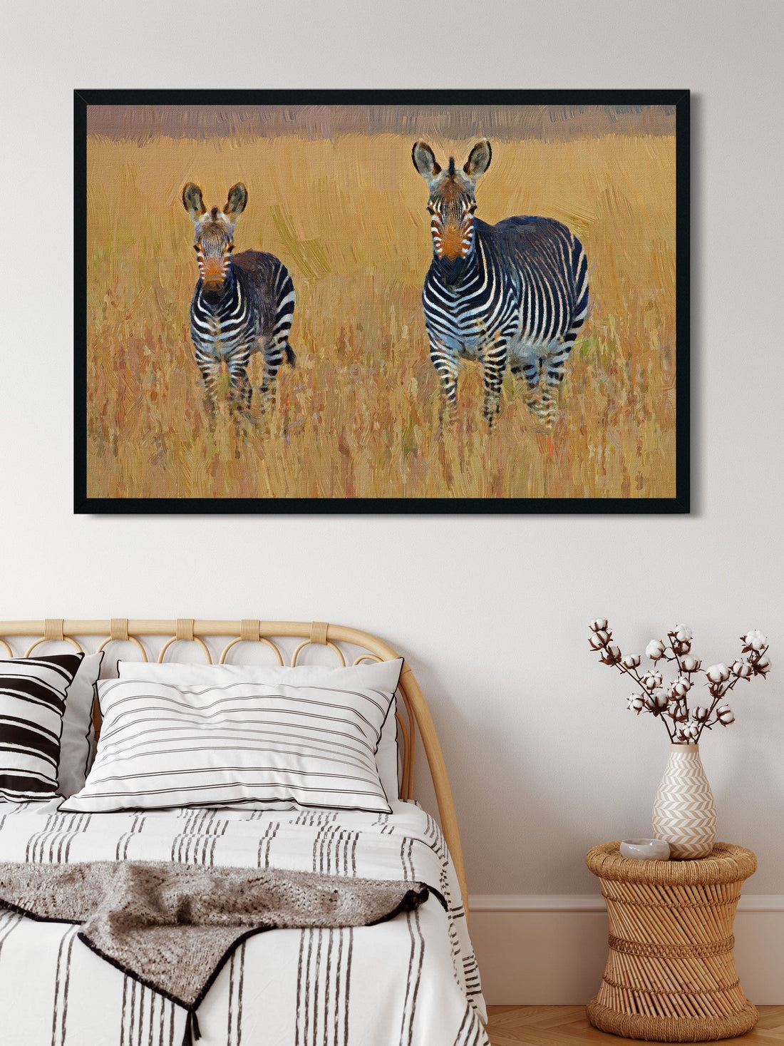 Two burchell's zebras painting - Meri Deewar 3 : 2 Horizontal Premium Wall Art Canvas by MeriDeewar