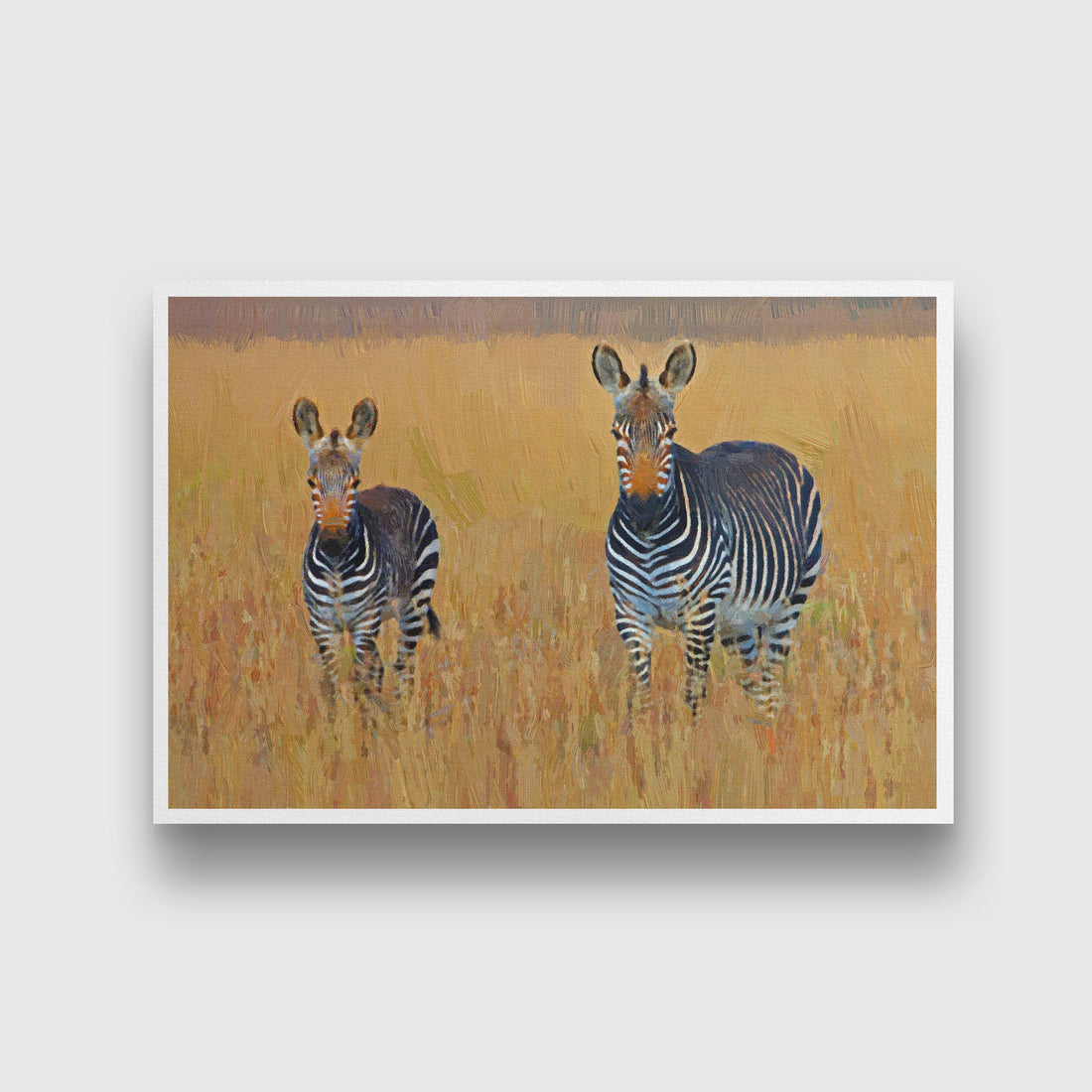 Two burchell's zebras painting - Meri Deewar 3 : 2 Horizontal Premium Wall Art Canvas by MeriDeewar