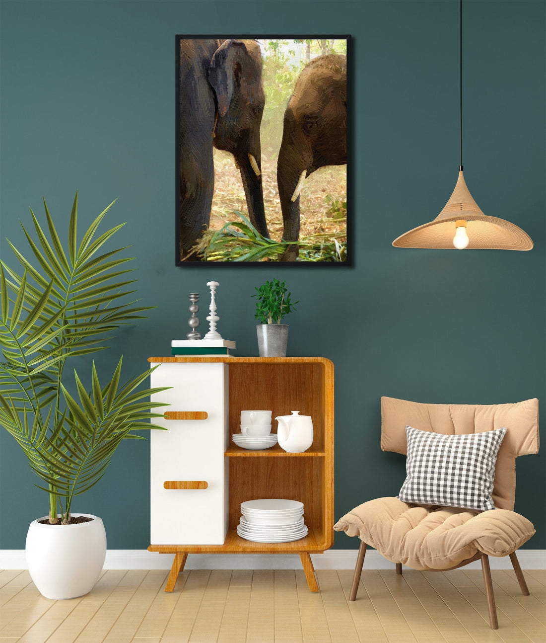 Two elephants, mother and her young calf Painting - Meri Deewar 4 :5 Vertical Premium Wall Art Canvas by MeriDeewar