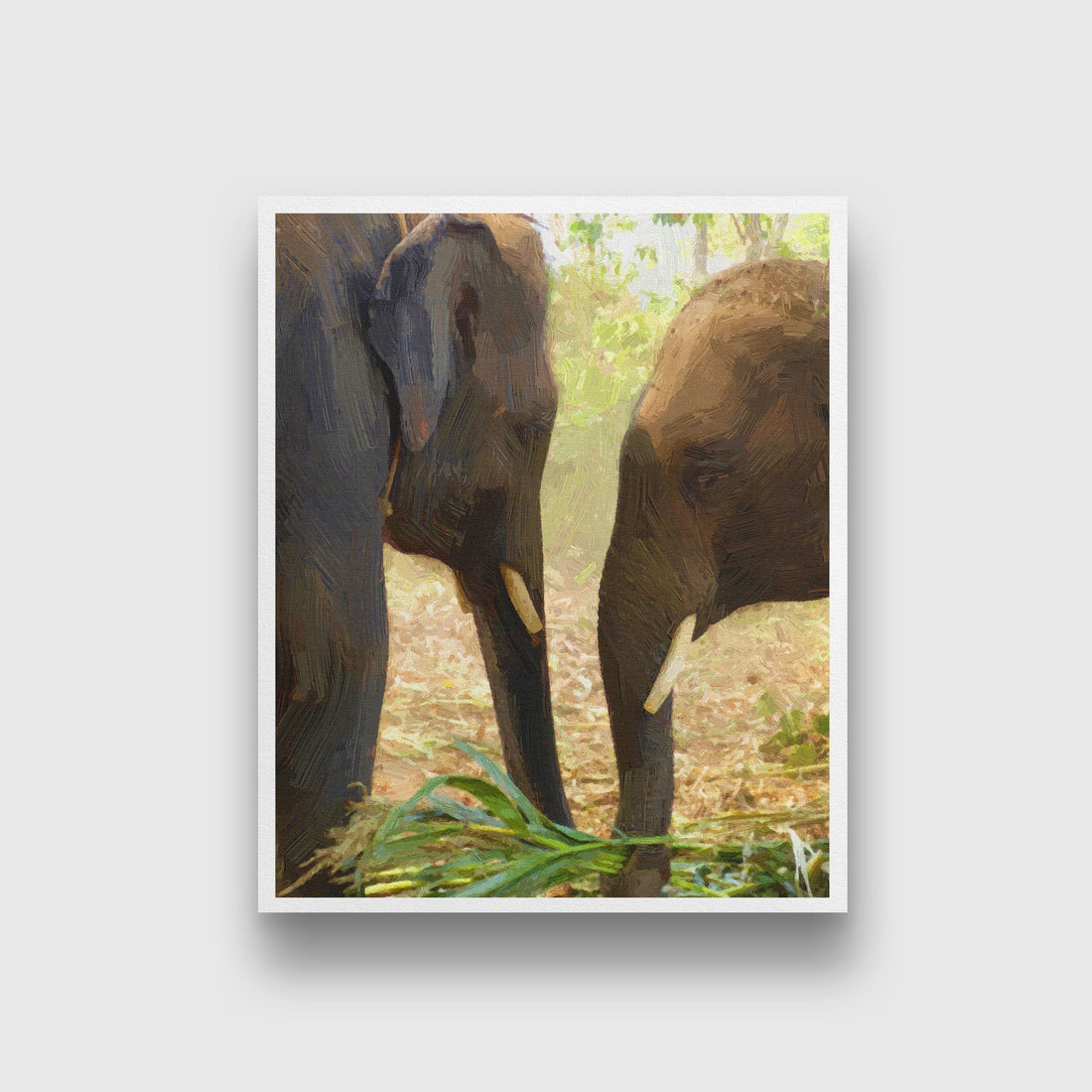 Two elephants, mother and her young calf Painting - Meri Deewar 4 :5 Vertical Premium Wall Art Canvas by MeriDeewar