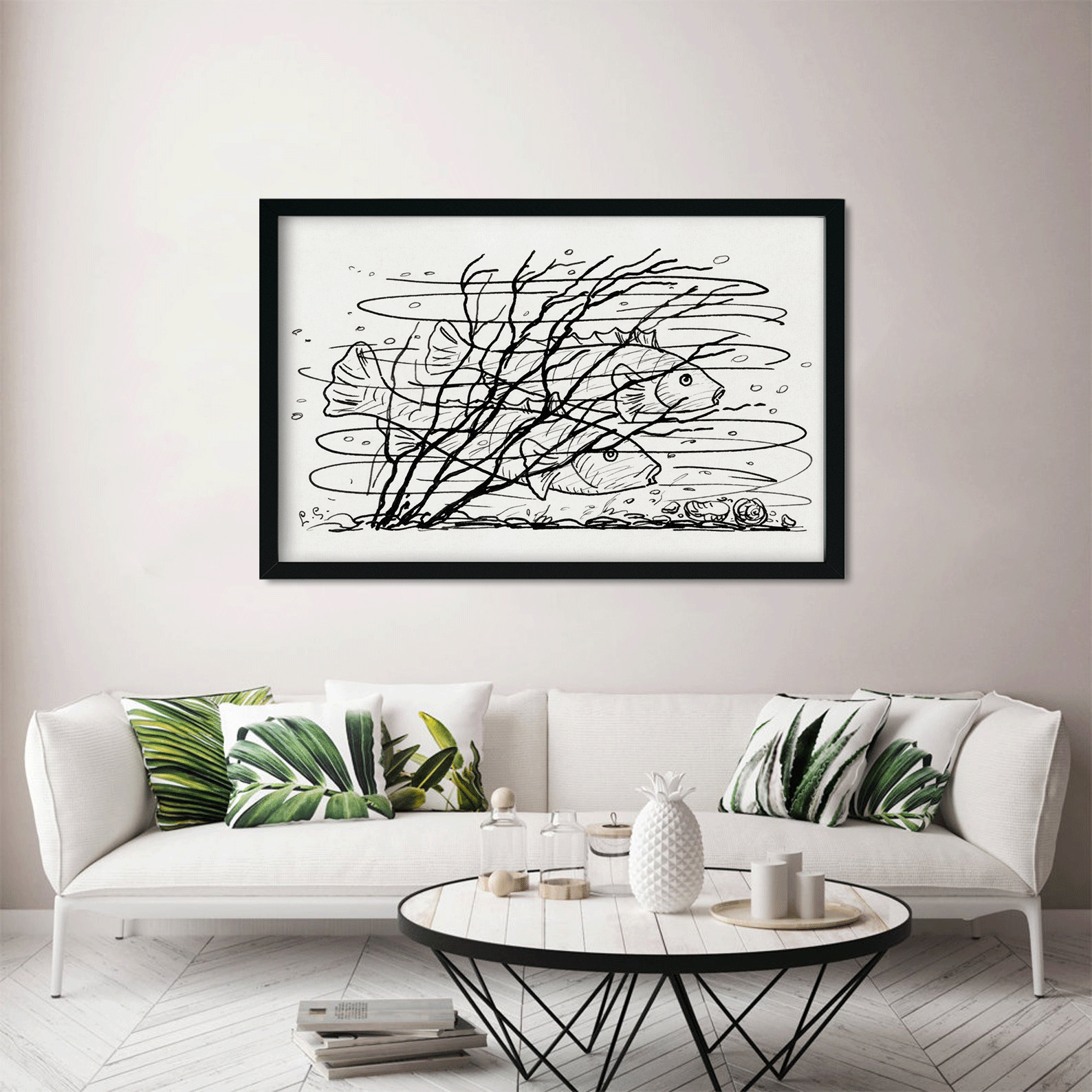 Two fish in the water Painting 2 : 1 Horizontal Premium Wall Art Canvas by MeriDeewar