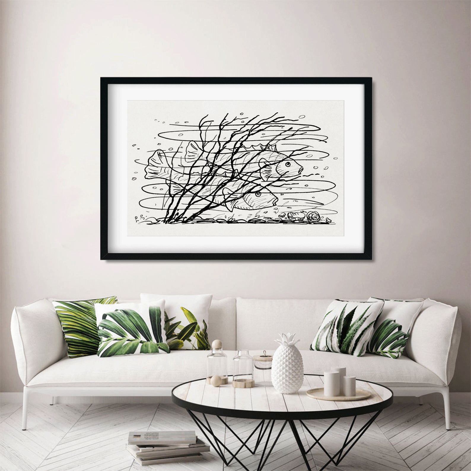 Two fish in the water Painting 2 : 1 Horizontal Premium Wall Art Canvas by MeriDeewar