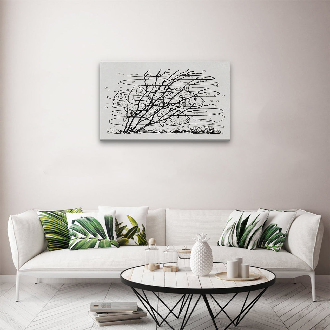 Two fish in the water Painting 2 : 1 Horizontal Premium Wall Art Canvas by MeriDeewar