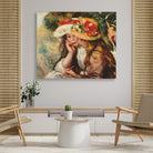 Two Girls Drawing Painting - Meri Deewar 6 : 5 Horizontal Premium Wall Art Canvas by MeriDeewar
