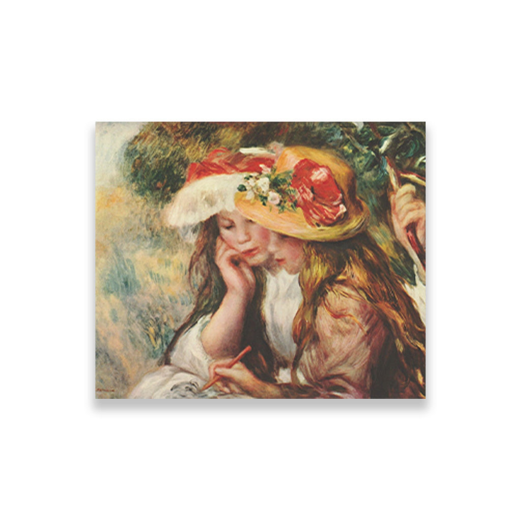 Two Girls Drawing Painting - Meri Deewar 6 : 5 Horizontal Premium Wall Art Canvas by MeriDeewar