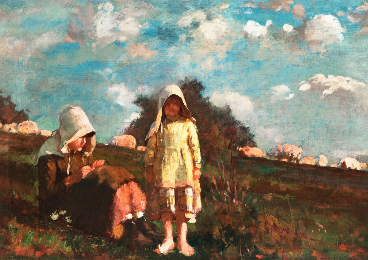 Two Girls with Sunbonnets In a Field painting - Meri Deewar 3 : 2 Horizontal Premium Wall Art Canvas by MeriDeewar