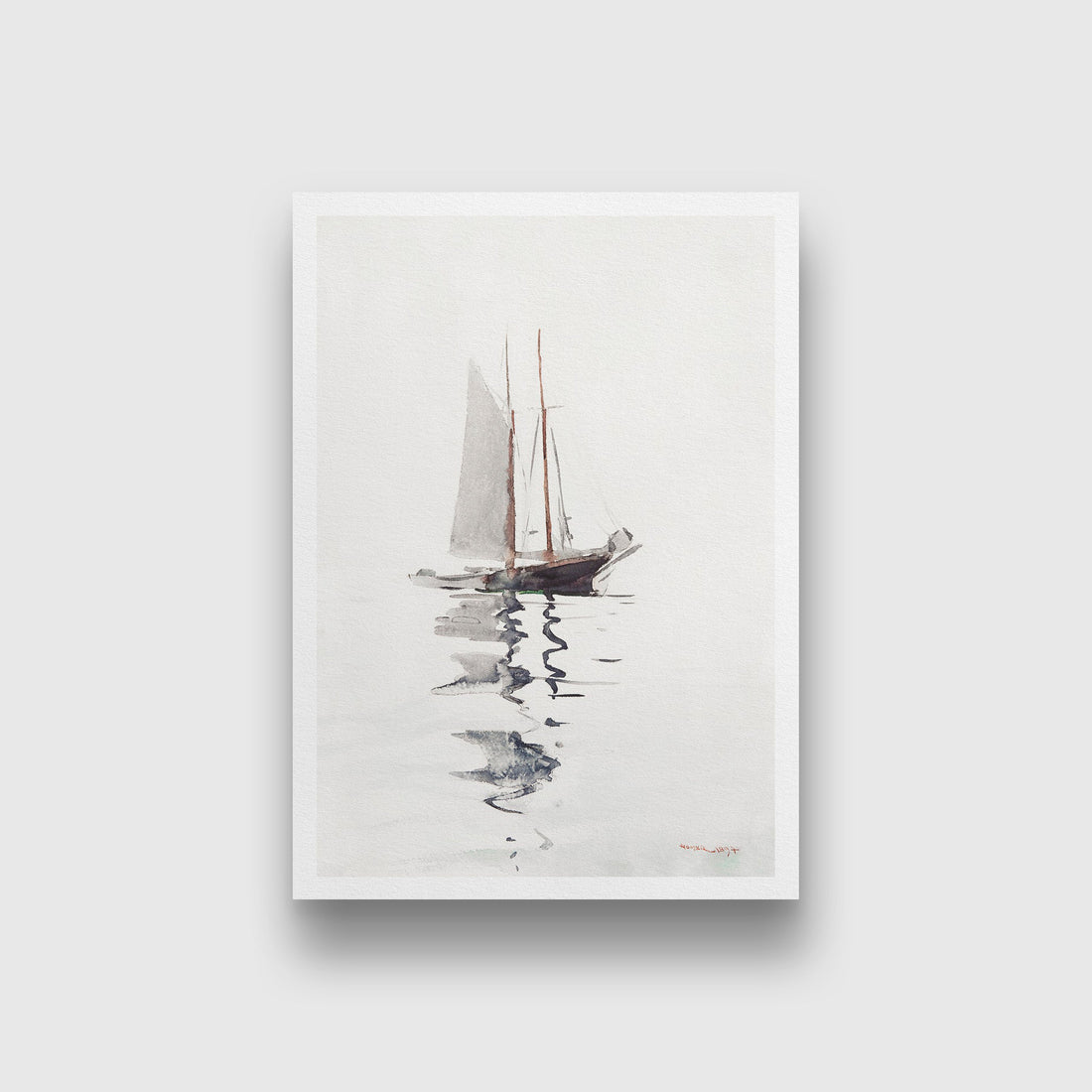 Two–masted Schooner with Dory painting - Meri Deewar 2 : 3 Vertical Premium Wall Art Canvas by MeriDeewar