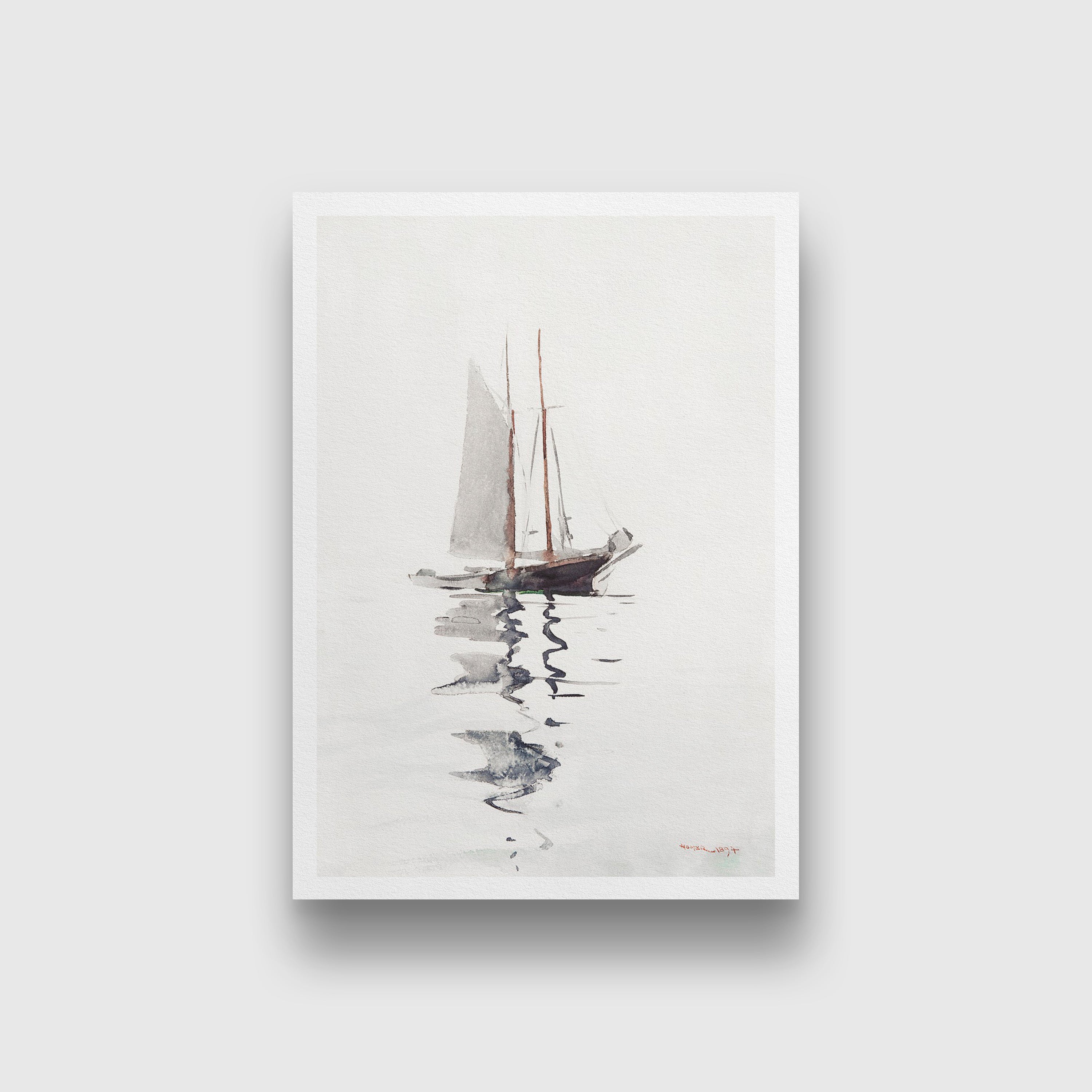 Two–masted Schooner with Dory painting - Meri Deewar 2 : 3 Vertical Premium Wall Art Canvas by MeriDeewar