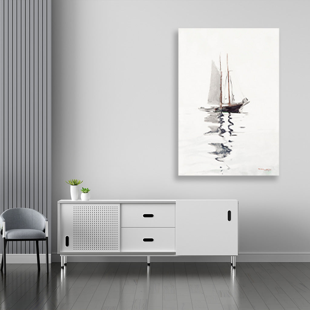 Two–masted Schooner with Dory painting - Meri Deewar 2 : 3 Vertical Premium Wall Art Canvas by MeriDeewar