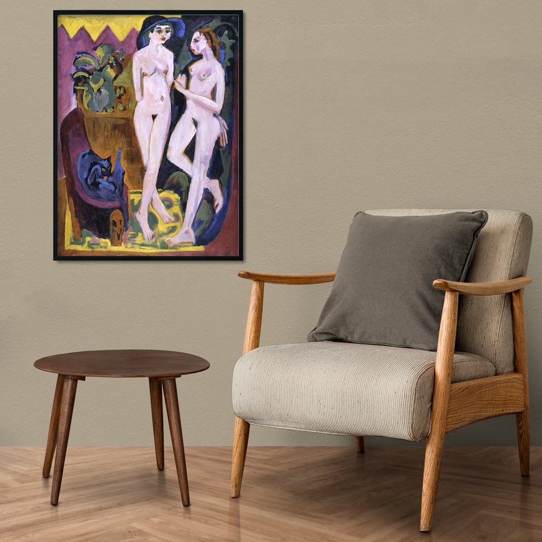 Two Nudes in a Room Painting - MeriDeewar 3 : 4 Vertical Premium Wall Art Canvas by MeriDeewar