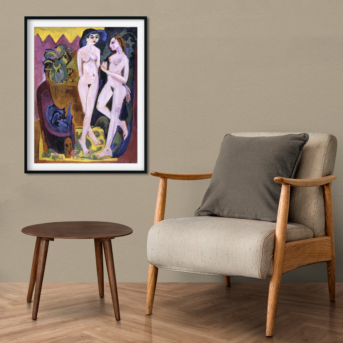 Two Nudes in a Room Painting - MeriDeewar 3 : 4 Vertical Premium Wall Art Canvas by MeriDeewar