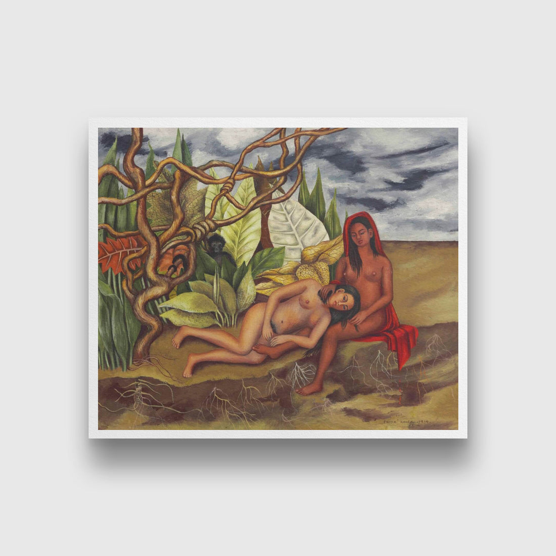 Two Nudes in the Forest Painting - Meri Deewar 6 : 5 Horizontal Premium Wall Art Canvas by MeriDeewar
