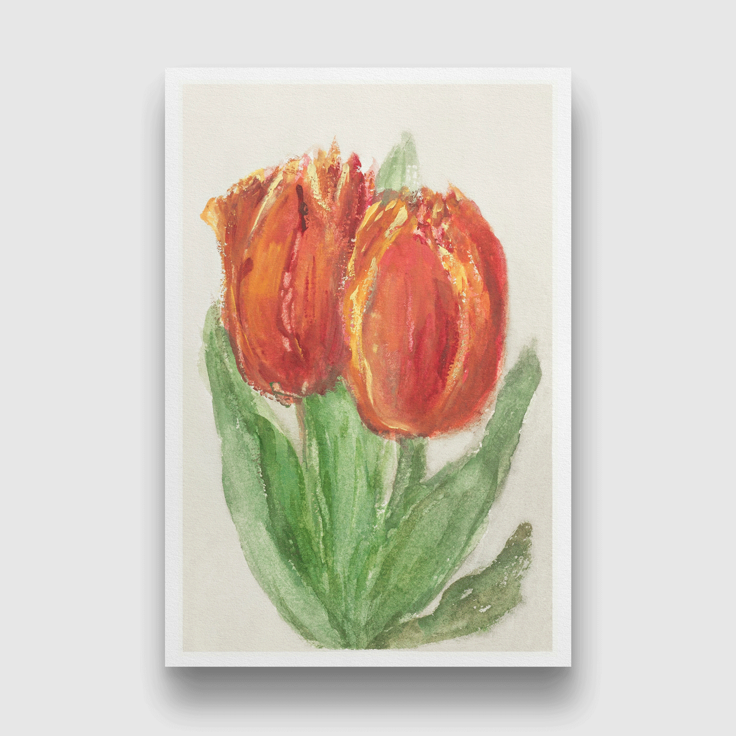 Two Red Tulips Painting 2 : 3 Vertical Premium Wall Art Canvas by MeriDeewar