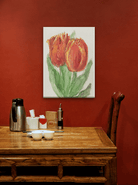 Two Red Tulips Painting 2 : 3 Vertical Premium Wall Art Canvas by MeriDeewar