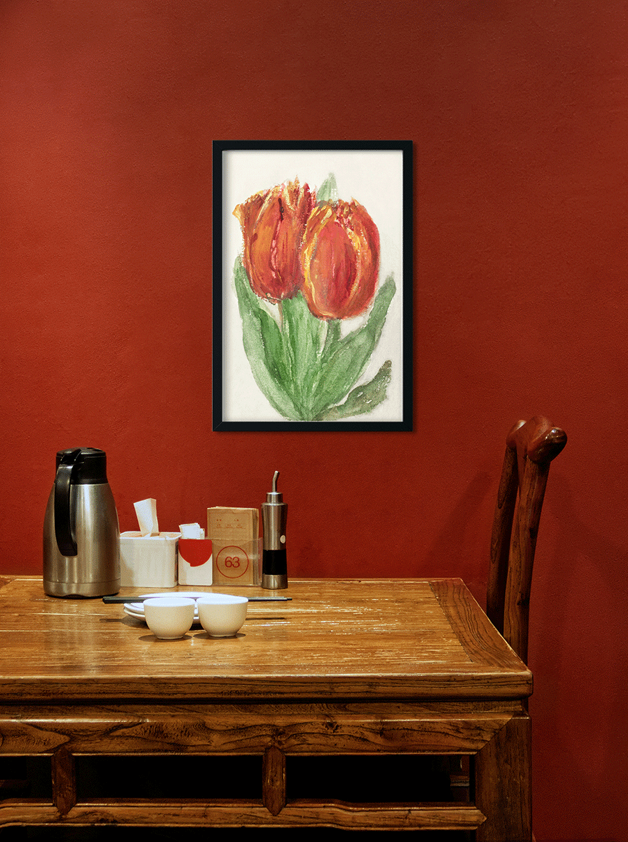 Two Red Tulips Painting 2 : 3 Vertical Premium Wall Art Canvas by MeriDeewar