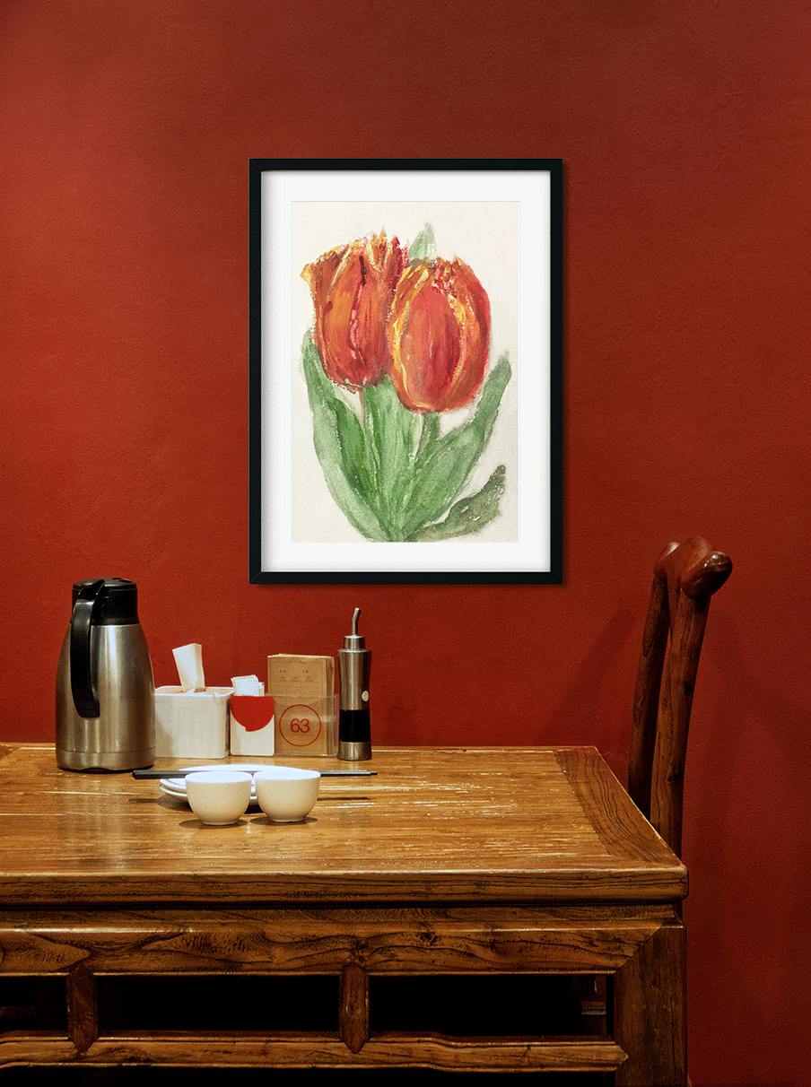 Two Red Tulips Painting 2 : 3 Vertical Premium Wall Art Canvas by MeriDeewar