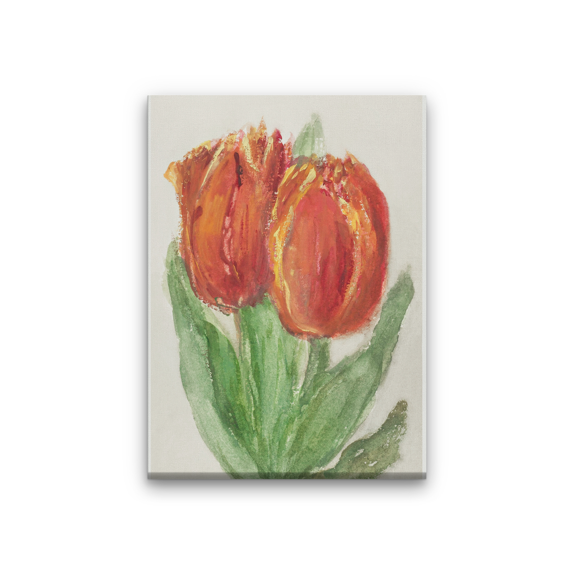 Two Red Tulips Painting 2 : 3 Vertical Premium Wall Art Canvas by MeriDeewar