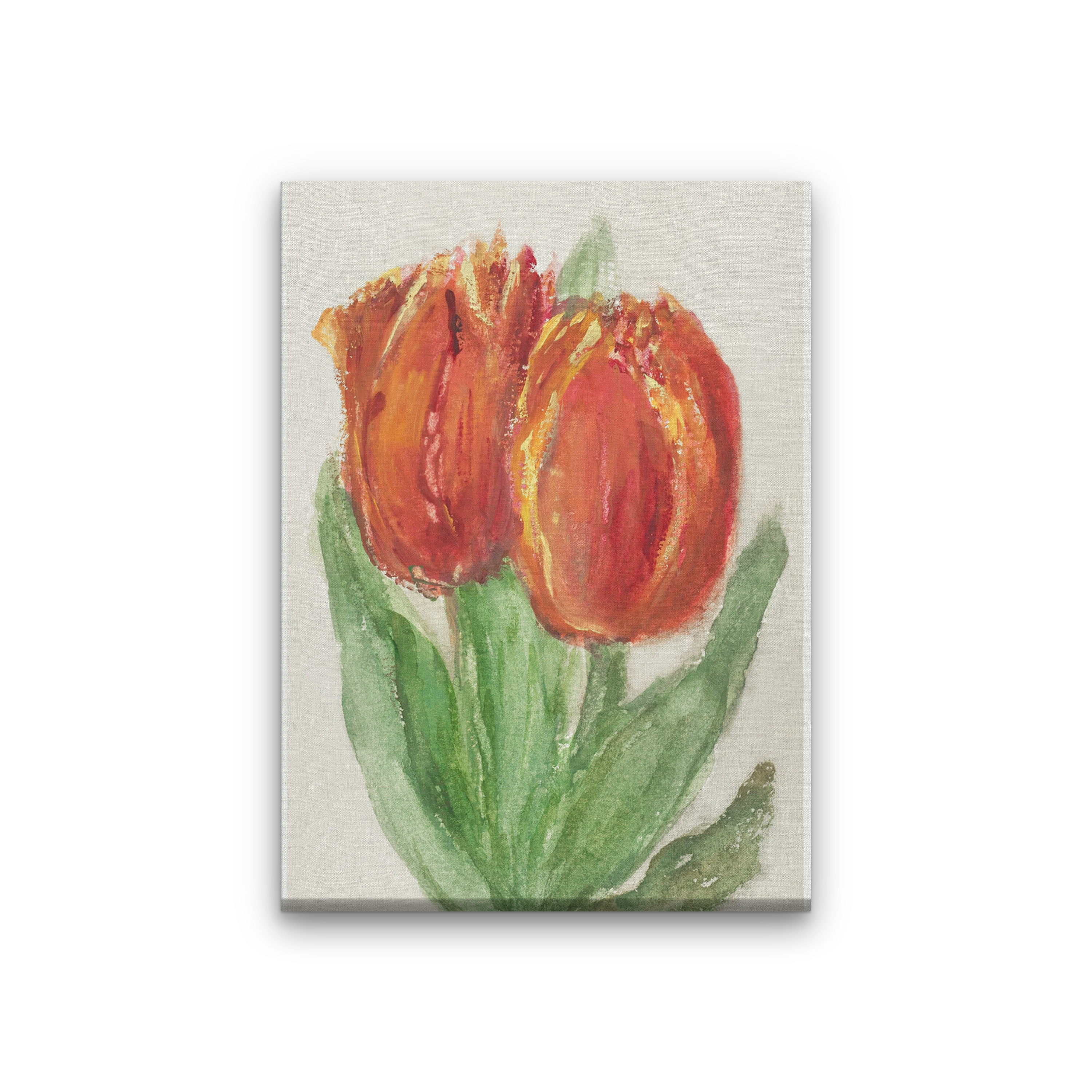 Two Red Tulips Painting 2 : 3 Vertical Premium Wall Art Canvas by MeriDeewar