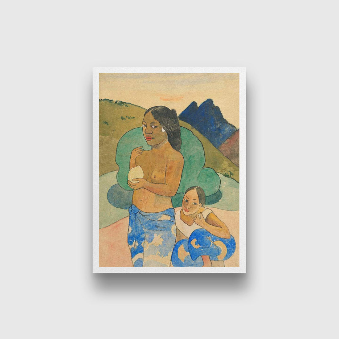 Two Tahitian Women in a Landscape Painting - Meri Deewar 4 X 5.5 Vertical Premium Wall Art Canvas by MeriDeewar