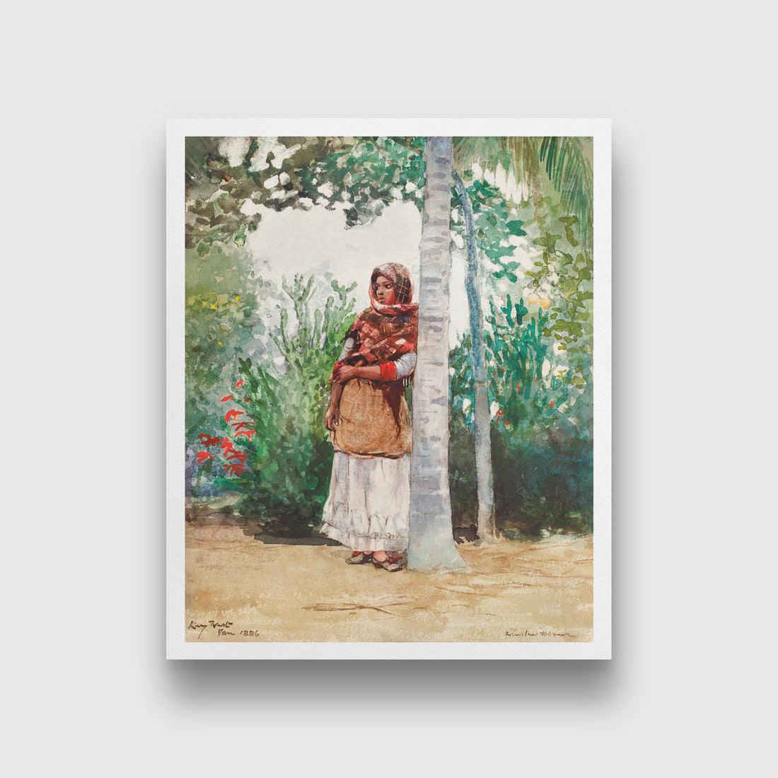 Under a Palm Tree painting - Meri Deewar 4 :5 Vertical Premium Wall Art Canvas by MeriDeewar