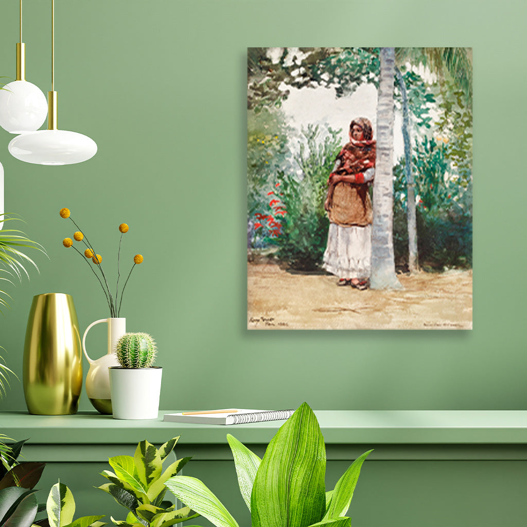 Under a Palm Tree painting - Meri Deewar 4 :5 Vertical Premium Wall Art Canvas by MeriDeewar