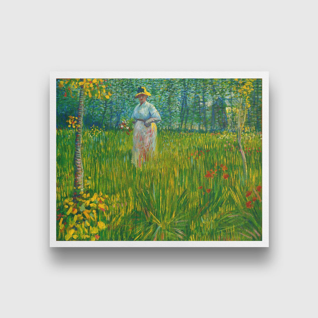Vangogh A Woman Walking In A Garden Painting - Meri Deewar 5 : 4 Horizontal Premium Wall Art Canvas by MeriDeewar