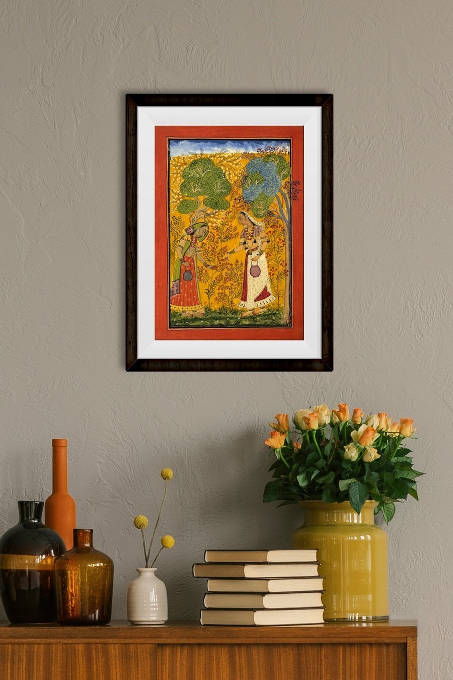 Vasanti Ragini, Wife of Hindol Raga Painting - Meri Deewar 4 :5 Vertical Premium Wall Art Canvas by MeriDeewar
