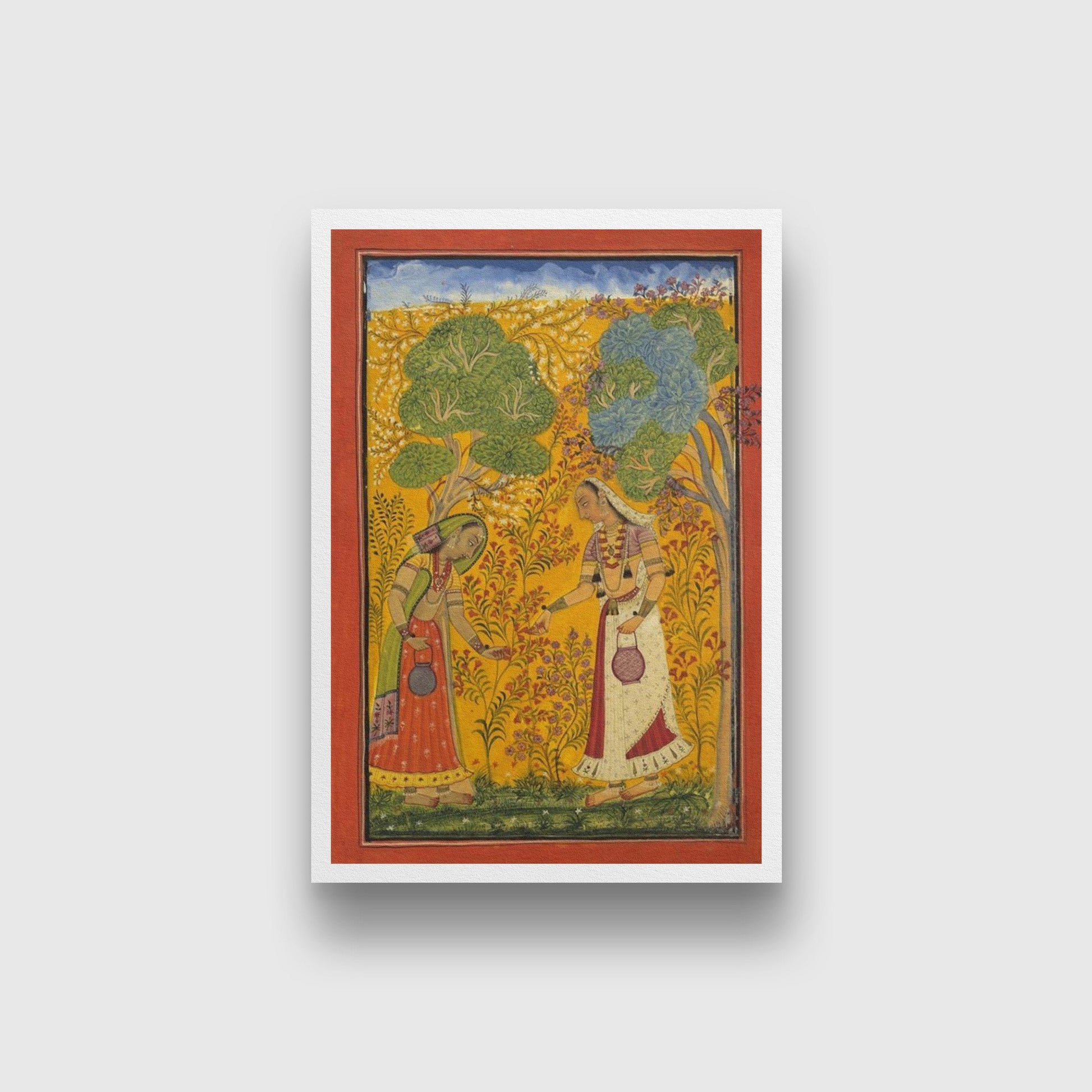 Vasanti Ragini, Wife of Hindol Raga Painting - Meri Deewar 4 :5 Vertical Premium Wall Art Canvas by MeriDeewar