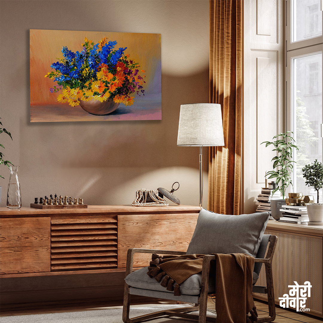 Vase Flower Wall Painting 4 : 3 Horizontal Premium Wall Art Canvas by MeriDeewar