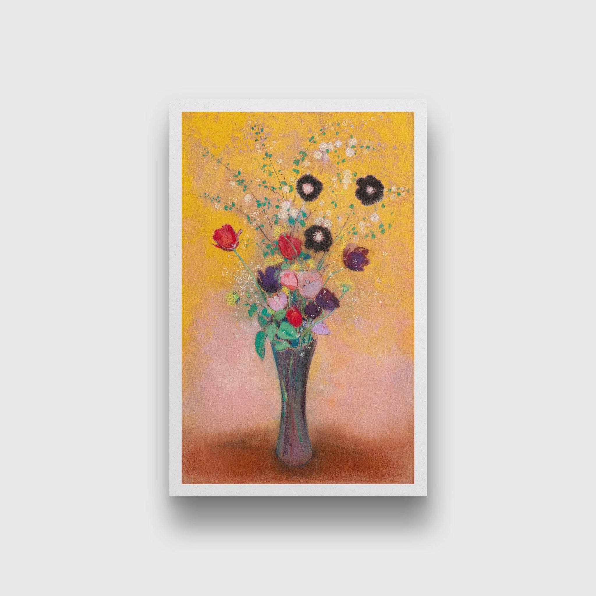 Vase of Flowers (Pink Background) painting 2 : 3 Vertical Premium Wall Art Canvas by MeriDeewar