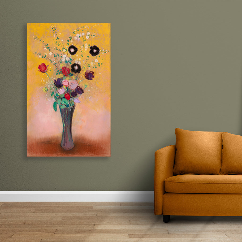 Vase of Flowers (Pink Background) painting 2 : 3 Vertical Premium Wall Art Canvas by MeriDeewar