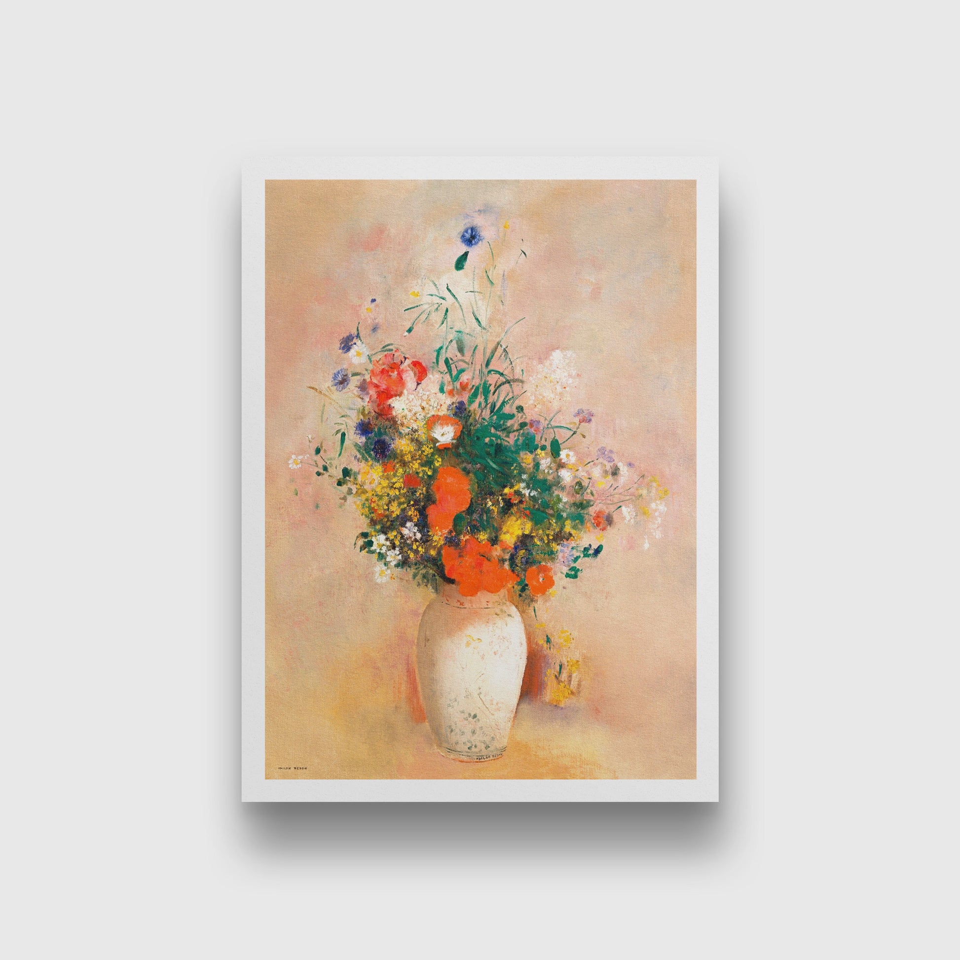 Vase of Flowers (Pink Background) painting 4 X 5.5 Vertical Premium Wall Art Canvas by MeriDeewar