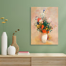 Vase of Flowers (Pink Background) painting 4 X 5.5 Vertical Premium Wall Art Canvas by MeriDeewar