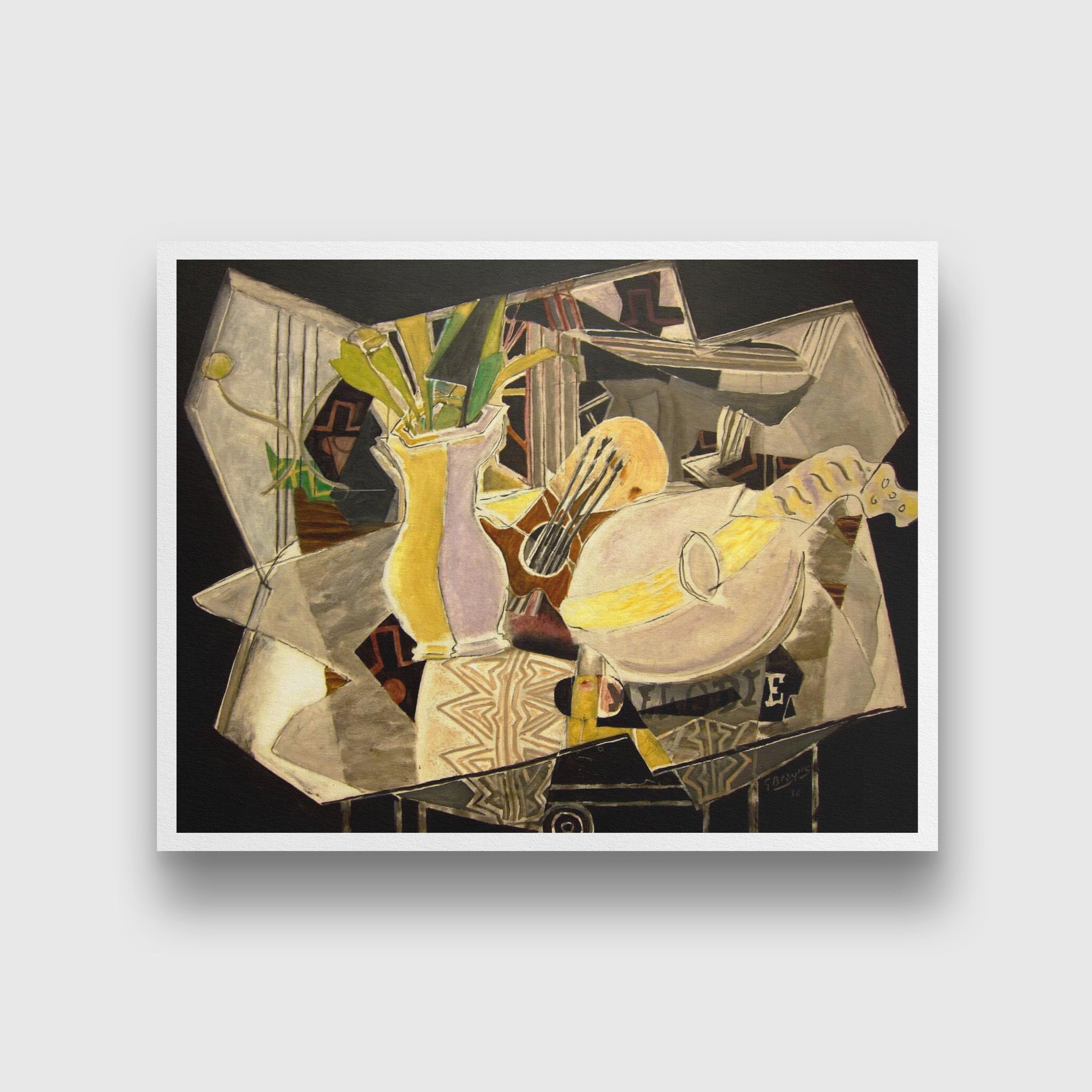 Vase Palette and Mandolin Painting - Meri Deewar 4 : 3 Horizontal Premium Wall Art Canvas by MeriDeewar
