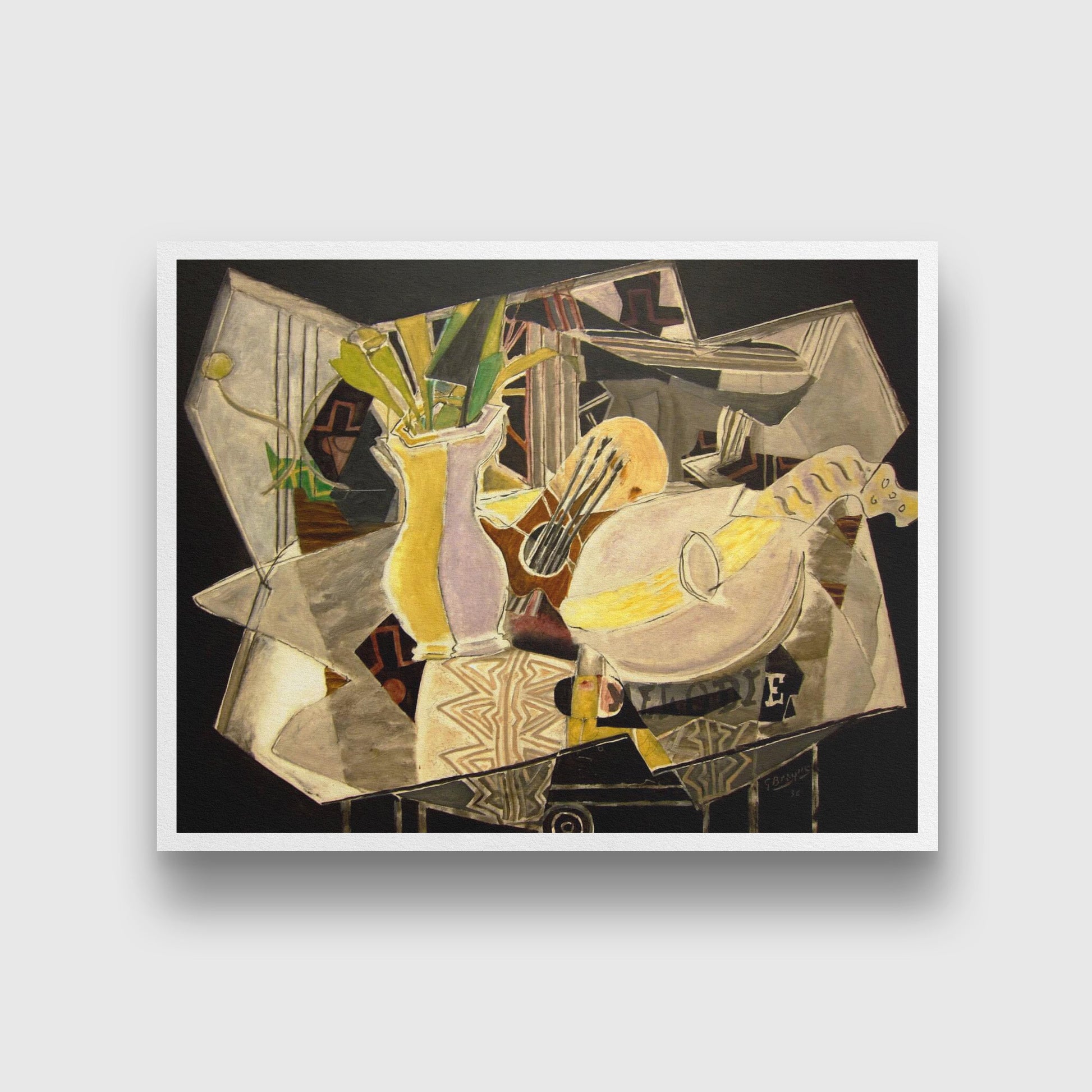 Vase Palette and Mandolin Painting - Meri Deewar 4 : 3 Horizontal Premium Wall Art Canvas by MeriDeewar
