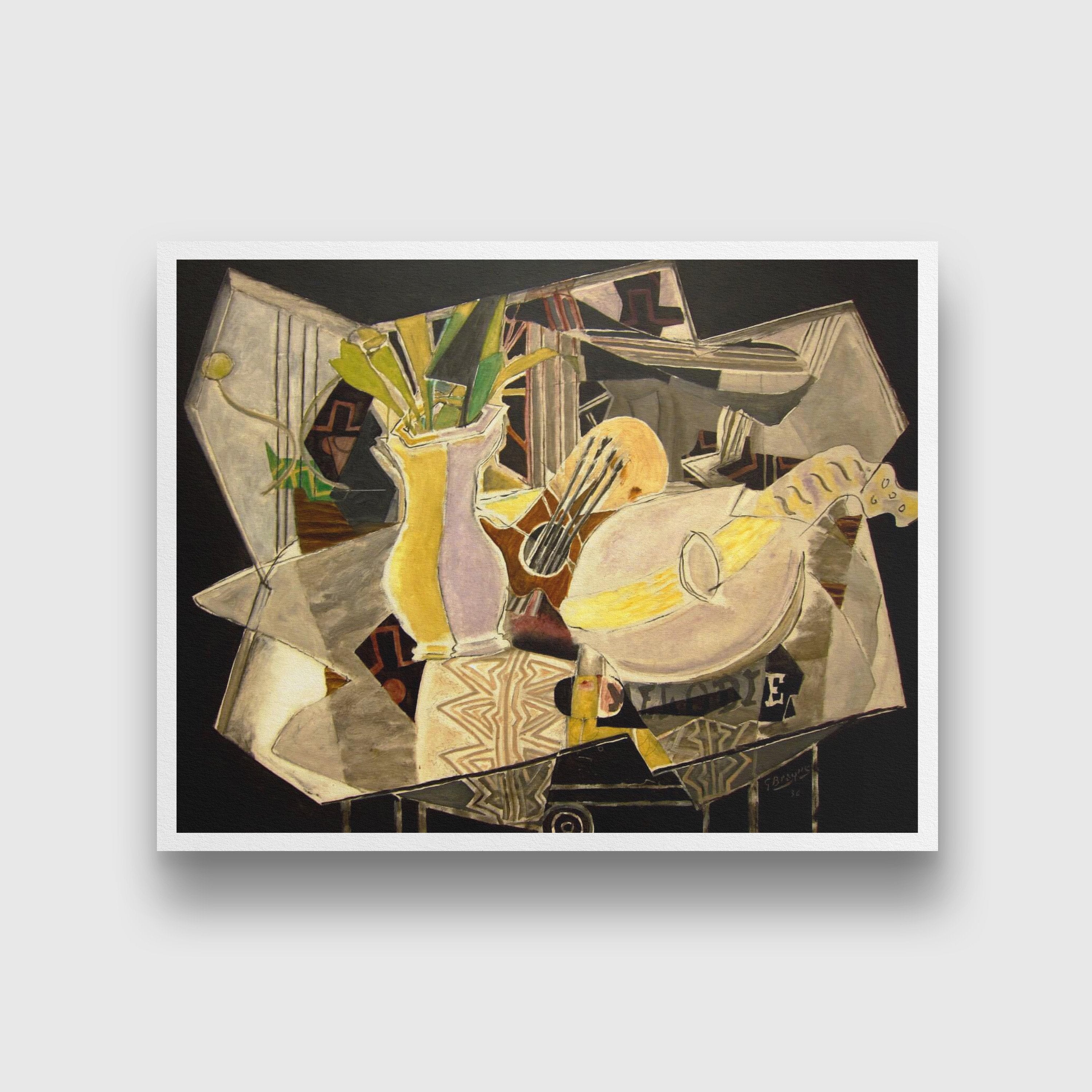 Vase Palette and Mandolin Painting - Meri Deewar 4 : 3 Horizontal Premium Wall Art Canvas by MeriDeewar