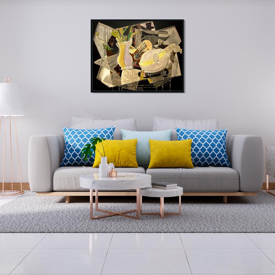 Vase Palette and Mandolin Painting - Meri Deewar 4 : 3 Horizontal Premium Wall Art Canvas by MeriDeewar
