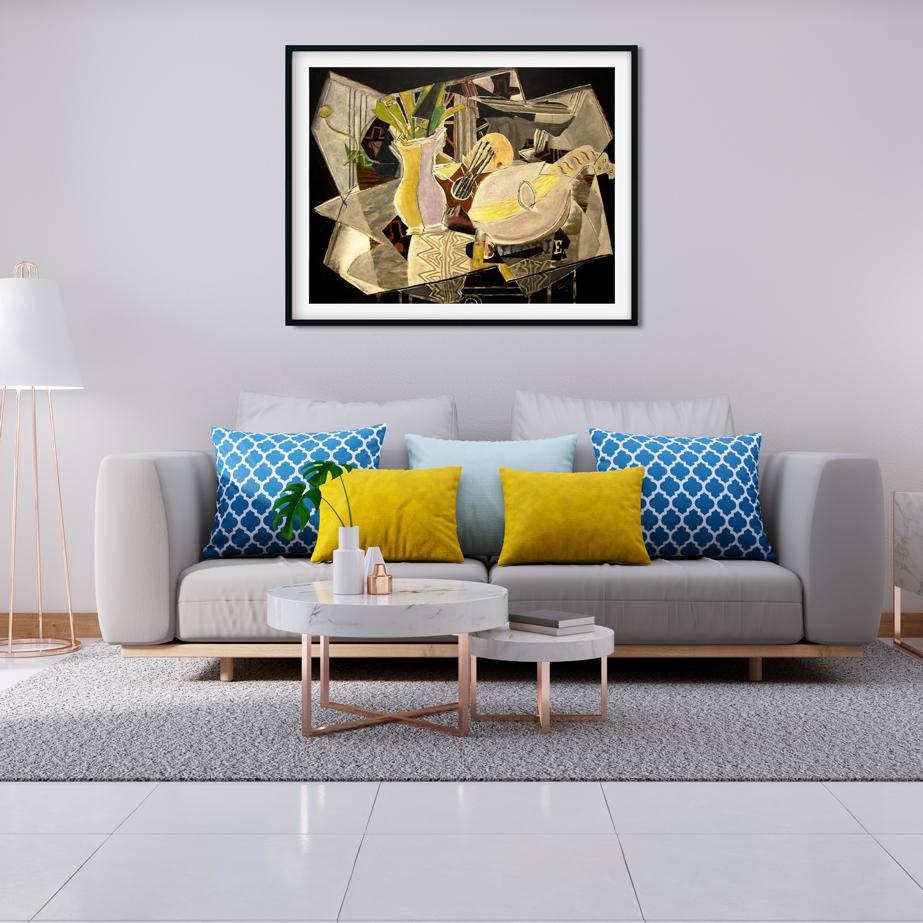 Vase Palette and Mandolin Painting - Meri Deewar 4 : 3 Horizontal Premium Wall Art Canvas by MeriDeewar