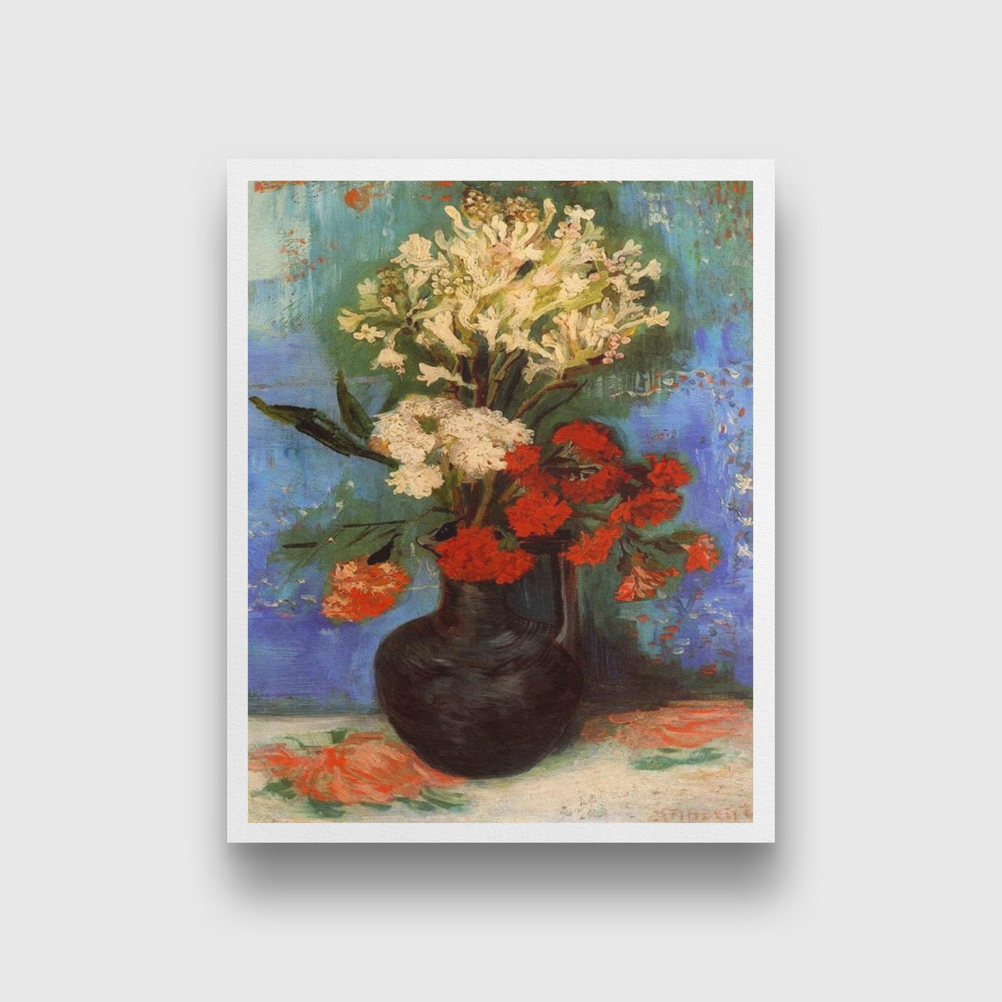 Vase with Carnations and Other Flowers Vase mit Nelken und anderen Blumen-Vincent van Gogh Painting - Meri Deewar 4 :5 Vertical Premium Wall Art Canvas by MeriDeewar