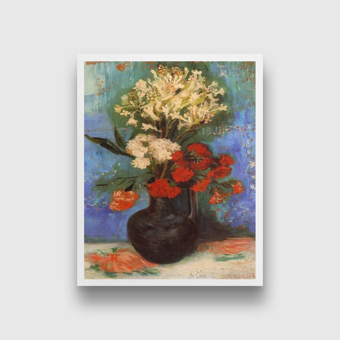 Vase with Carnations and Other Flowers Vase mit Nelken und anderen Blumen-Vincent van Gogh Painting - Meri Deewar 4 :5 Vertical Premium Wall Art Canvas by MeriDeewar