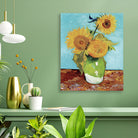 Vase with Three Sunflowers (1888) famous painting 5 : 6 Vertical Premium Wall Art Canvas by MeriDeewar