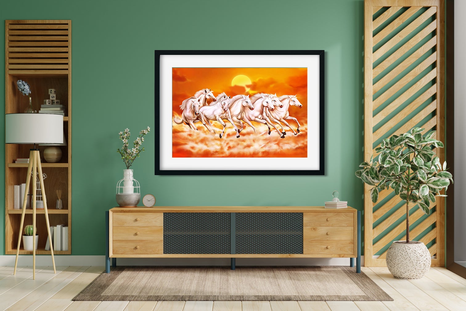 Vastushashtra Serven Horses Painting - Meri Deewar 3 : 2 Horizontal Premium Wall Art Canvas by MeriDeewar