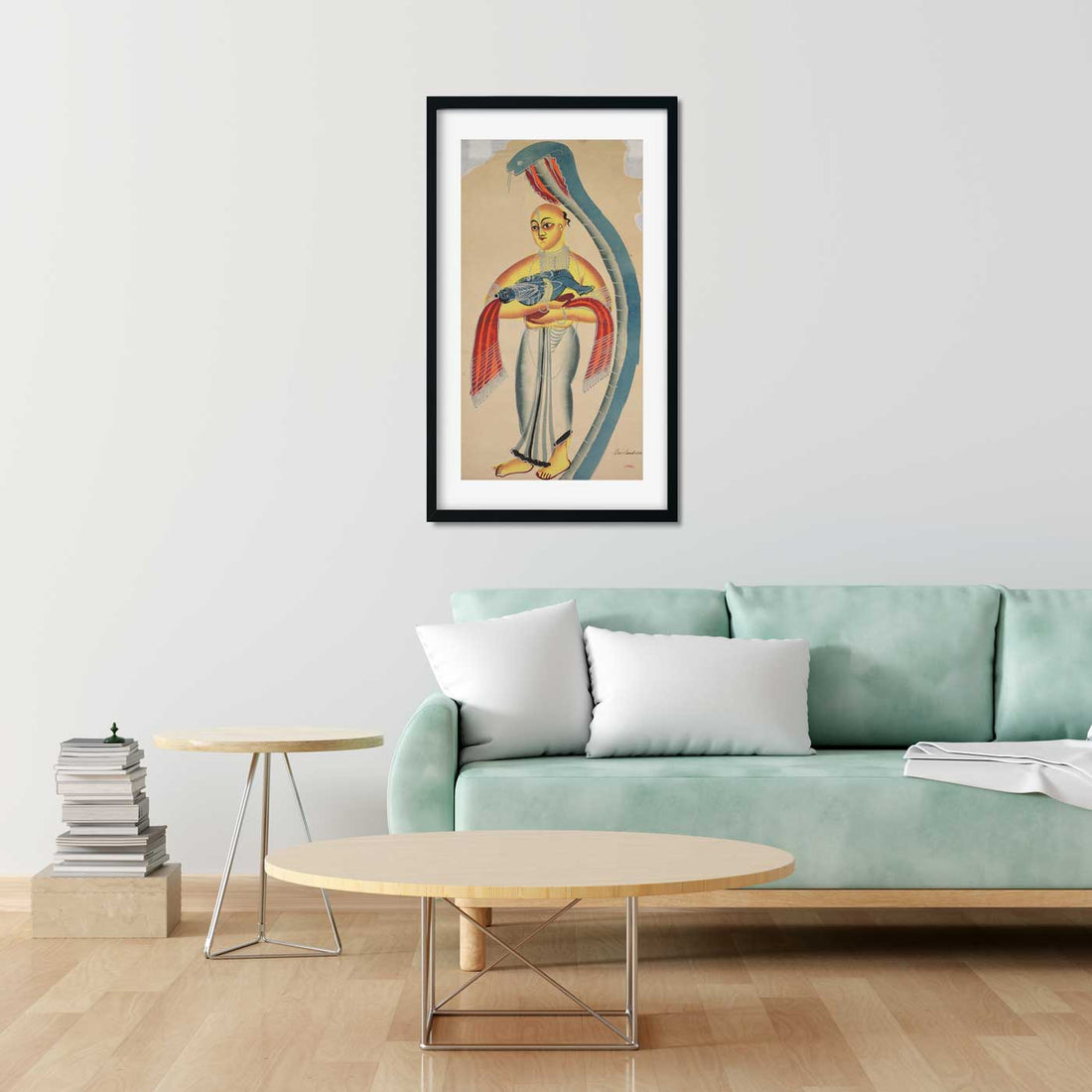 Vasudeva (Krishna's Father) Fleeing with the Infant Krishna Encounters a Cobra 1 : 2 Vertical Premium Wall Art Canvas by MeriDeewar